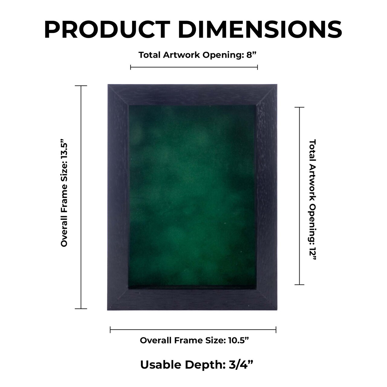 Black Wood Grain Shadow Box Frame with Acrylic Front - Forest Green Suede Backing, 30 Sizes